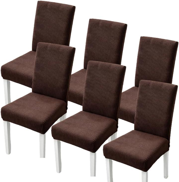椅子カバー チェアカバー 背もたれあり 伸縮 洗える ノーアイロン 取り外し可能 無地 オフィス 家庭 ホテル レストラン Ｍx６枚(ダークブラウン, Ｍx６枚)