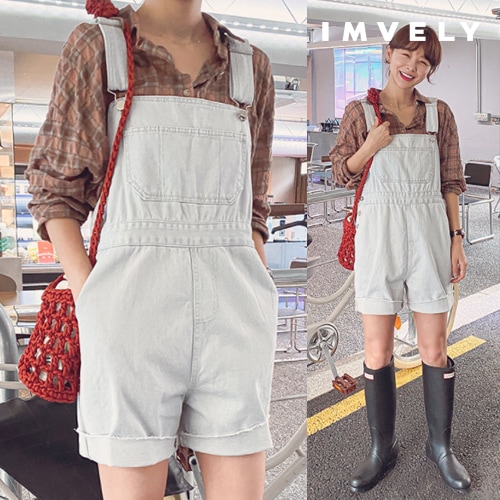[IMVELY イムブリー公式] グレーカラーショート丈オーバーオール 韓国