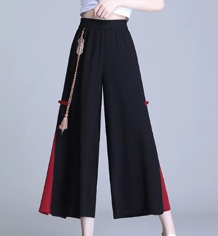 チャイナ風 レディース パンツ ボトムス 9分丈 ワイド シフォン ハイウエスト ウエストゴム 薄手 かわいい 大人可愛い カジュアル おしゃれ かっこいい エスニック ラフ メンズライク ボーイッシ