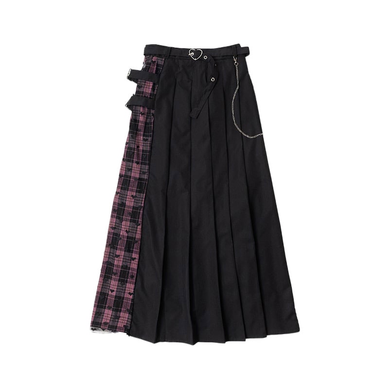 ACDC RAG LOVE PUNK ロングスカート ロング丈 原宿系 原宿 ファッション 地雷系 地雷 病みかわいい 病みかわ ハート チェーン ブラック/ピンク jr-494-123