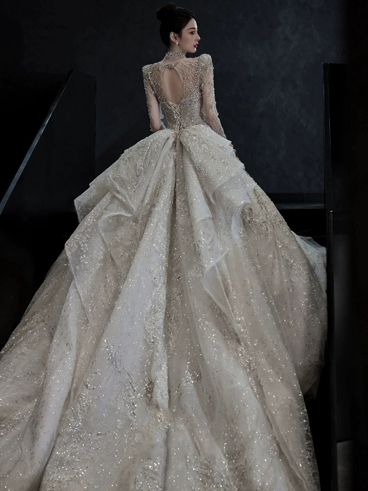 大きいサイズのウェディングドレス 2024 花嫁 春夏 レトロ プリンセス 重工 女性用 小さいドレスドレス