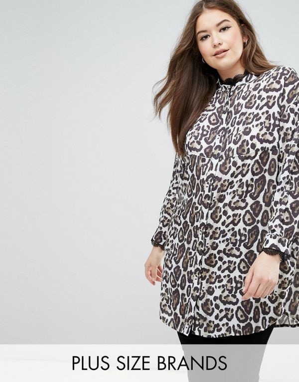 Elvi レディース 大きめサイズ ゆったりサイズ 送料無料 Multi Leopard Print Longline Shirt