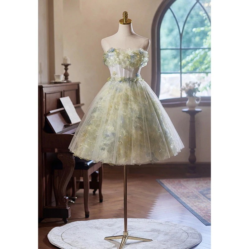 宴会2025審査公演グリーン成人式誕生日ドレススカートライトウェディングドレス