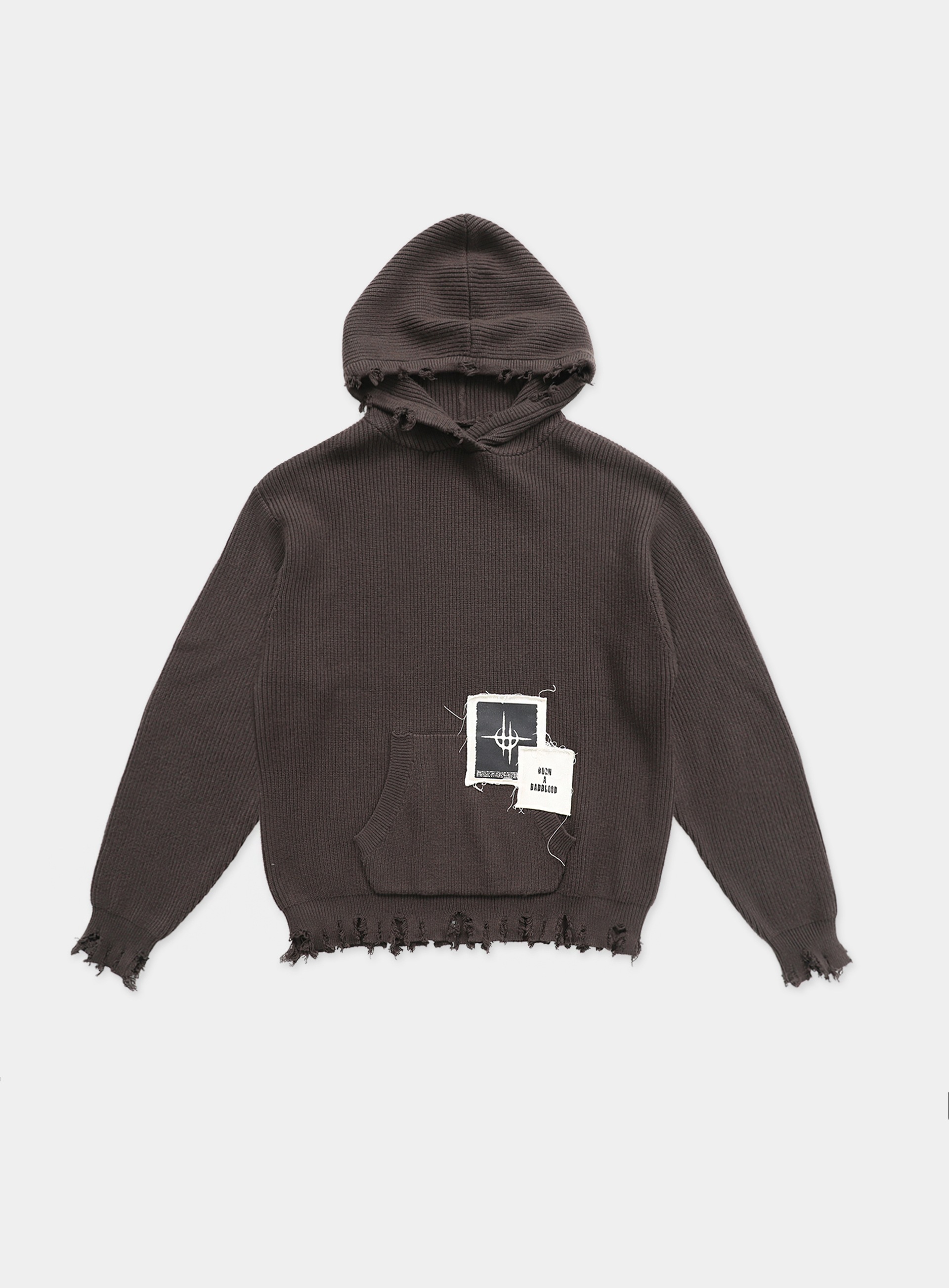 【BADBLOOD】 DESTROYED HOODED SWEATER (UNISEX) : ESPRESSO