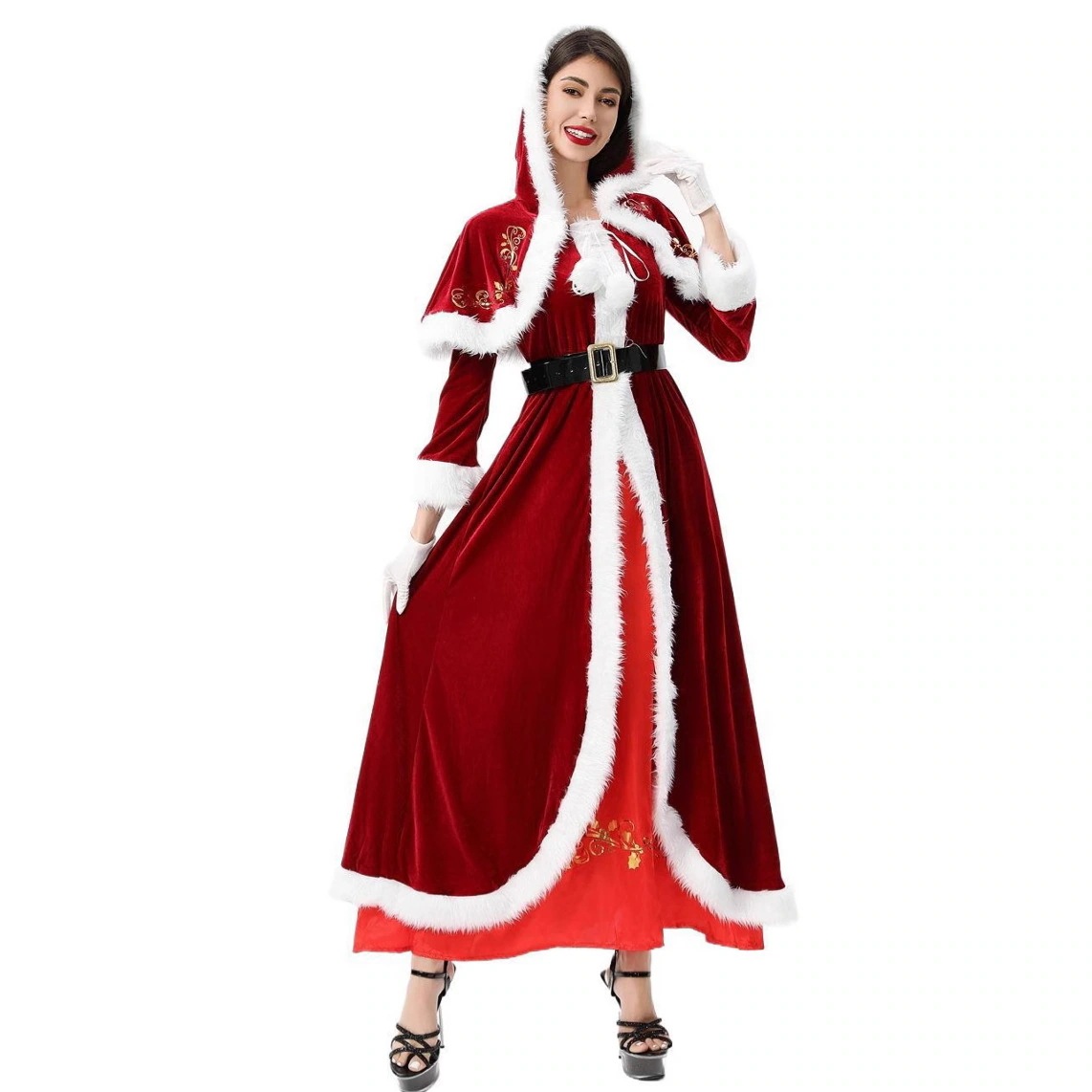 2025クリスマス衣装ヨーロッパとアメリカの国境を越えたサンタクローススーツクリスマス衣装フルセットステージパフォーマンス衣装ドレス