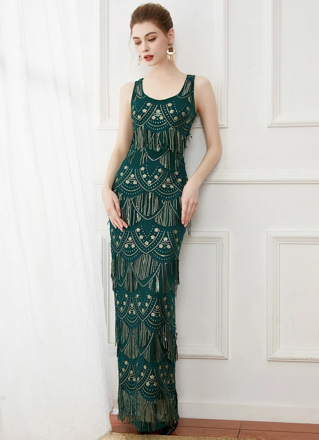 レトロスパンコールドレス レディース 裏地あり タッセルロングドレス モデル用 展示会 イベント主催者 セクシー エレガント パーティー 二次会 舞台 ステージ イベント 発表会 バイオリン ピアノ