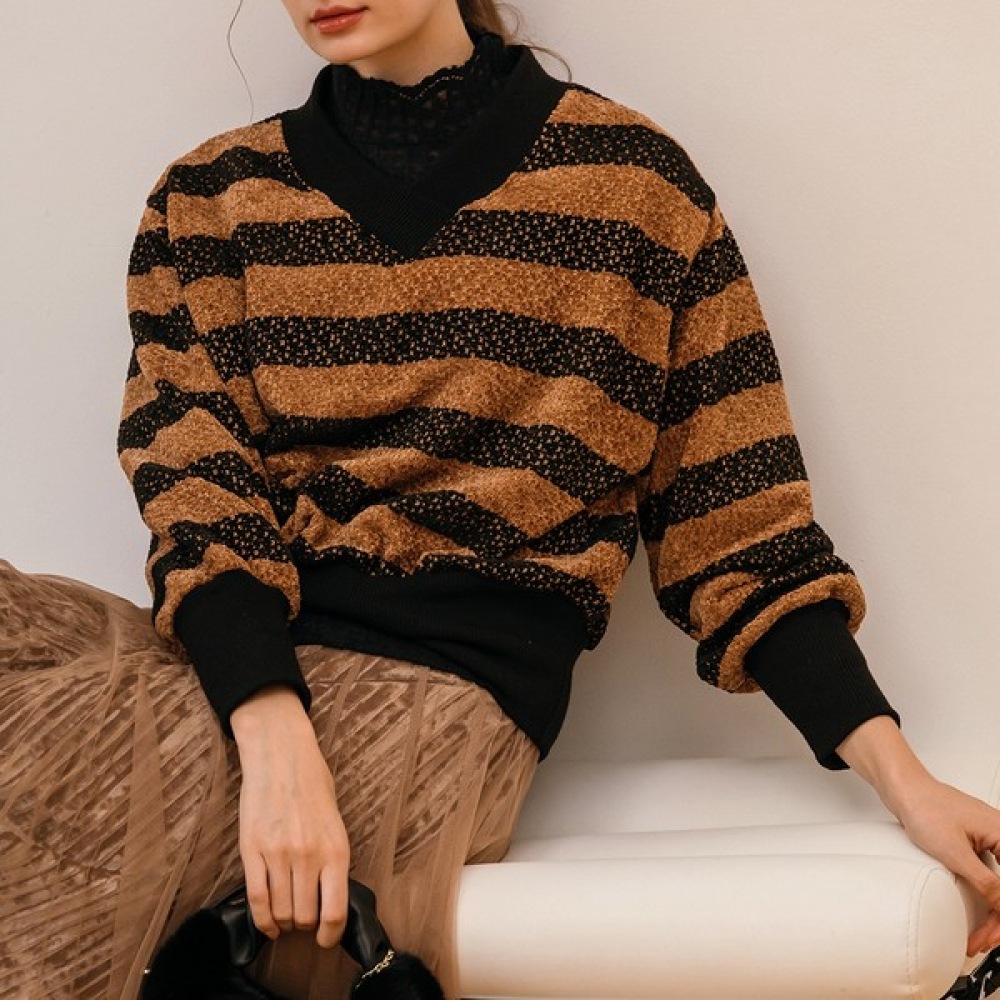 (マックス・カルティッジョ) ストライプVネックニットTシャツ