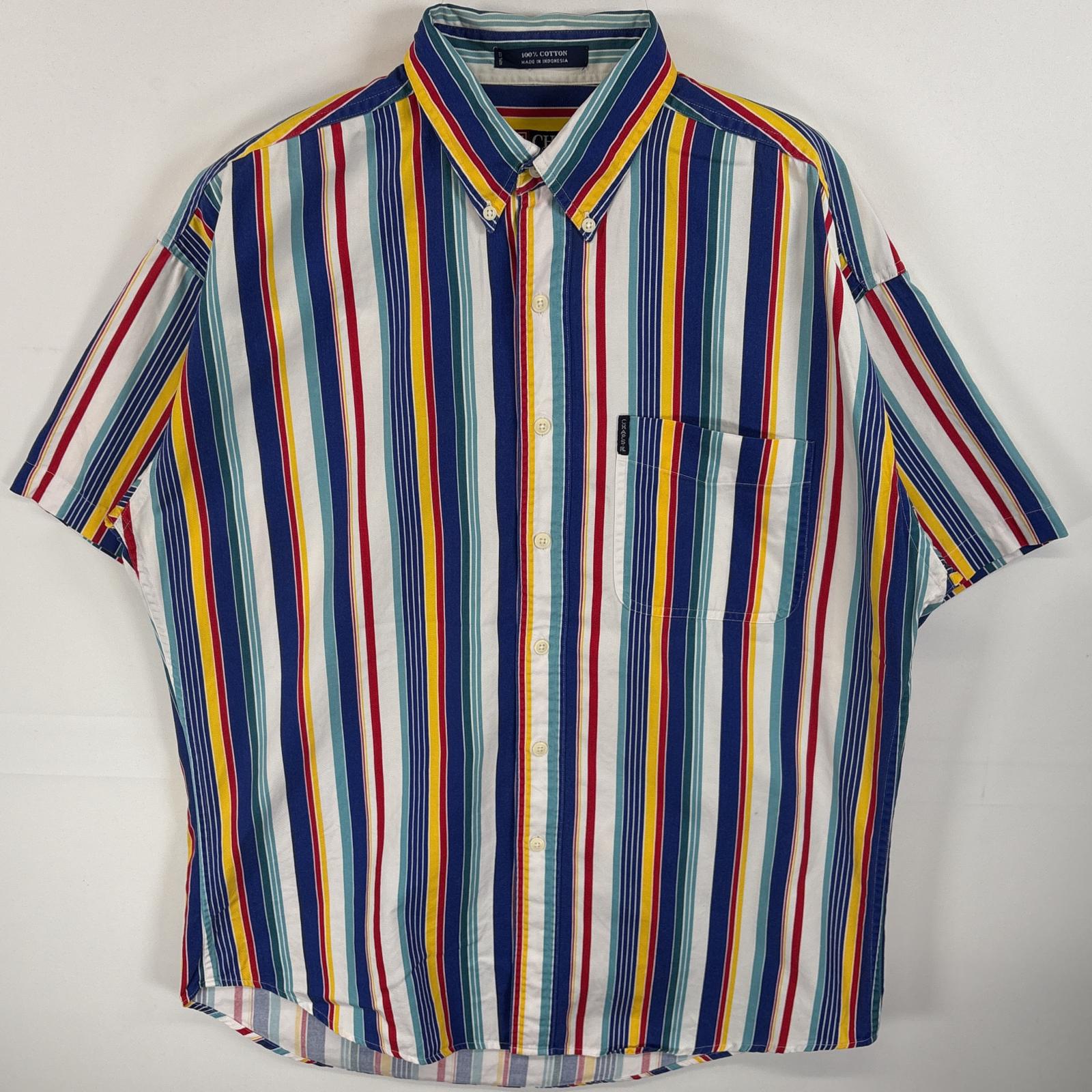 古着 90s/90年代 チャップスラルフローレン CHAPS RALPHLAUREN 半袖シャツ ボタンダウンシャツ ワンポイント ロゴ ストライプ M ホワイト系 マルチカラー メンズ