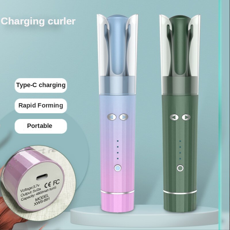 両用ヘアアイロン ポータブル自動巻き USBカーラー ヘアツール ロータリーカールスタイル 波 セラミック 携帯便利 旅行