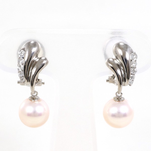 K14 14金 WG イヤリング パール(真珠) ダイヤ 0.10 ×2 ジュエリー 中古