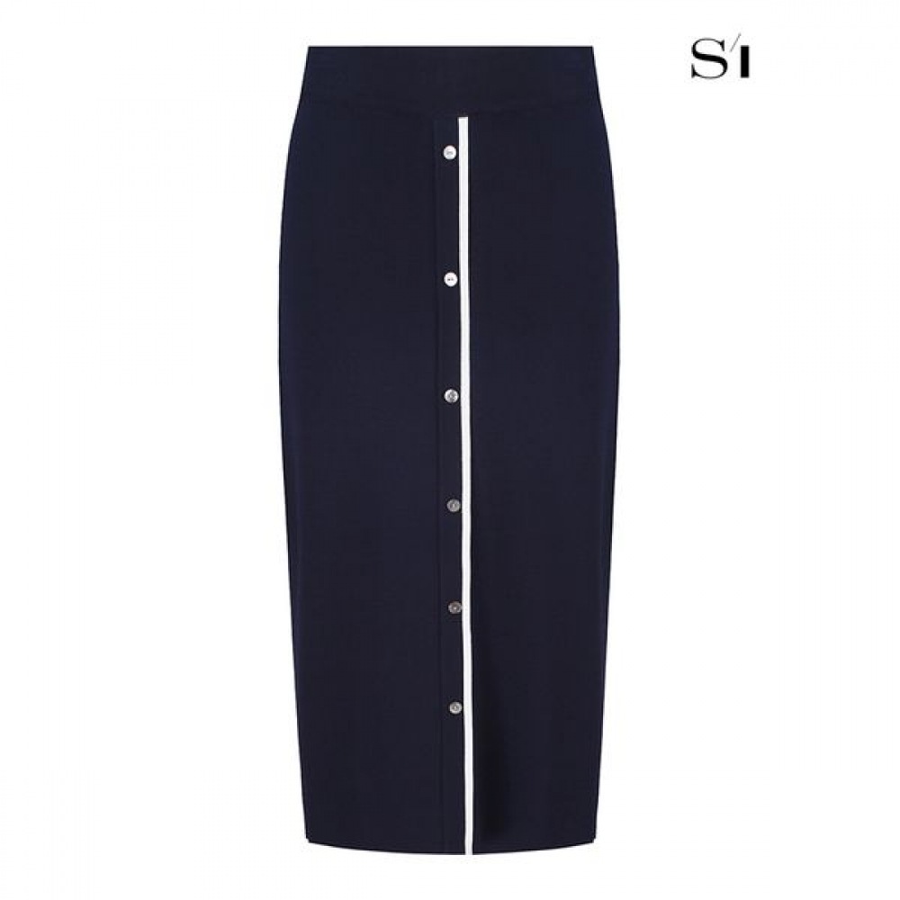 [C] ラインカラーボタンニットセットスカートネイビー SGSCF2924