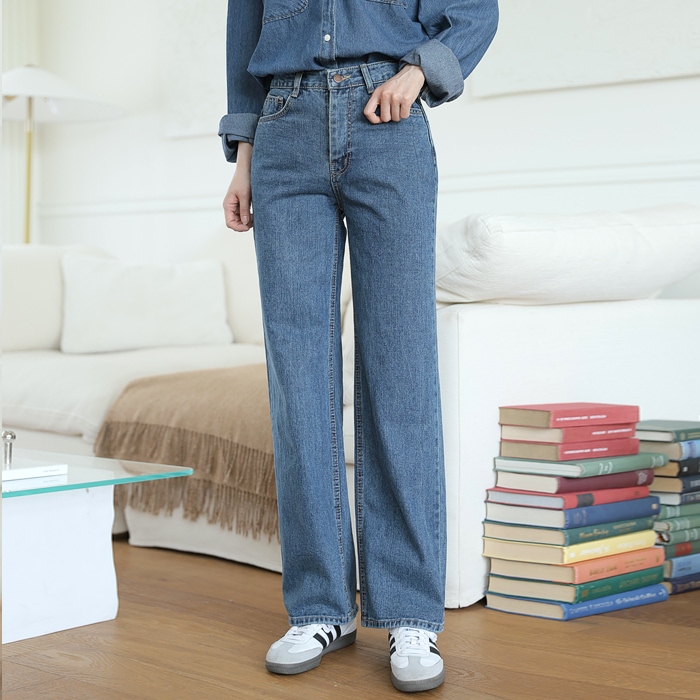 [韓国ファッション] ボーイフィット セミワイド デニム パンツ