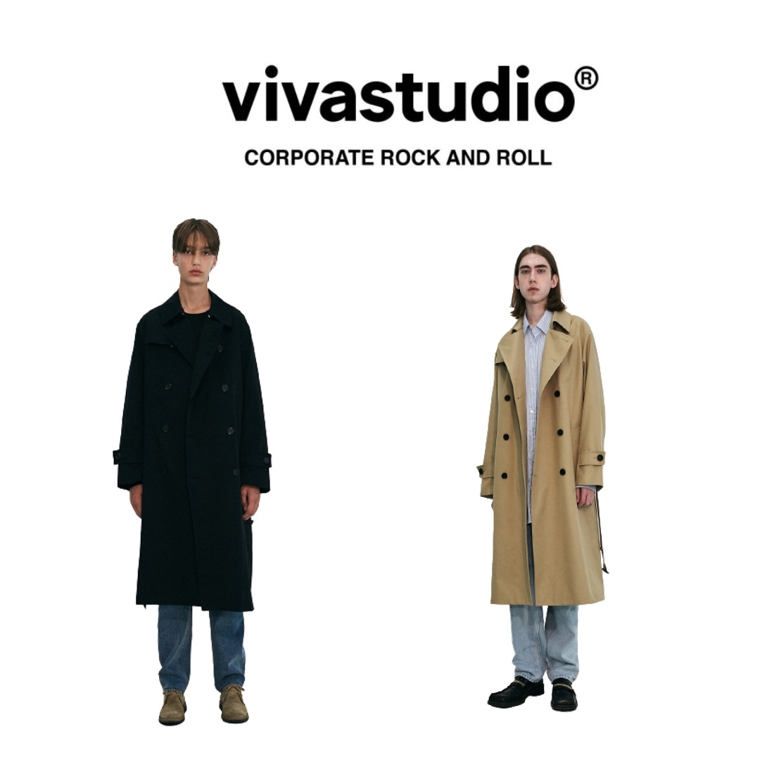 [VIVASTUDIO] 公式 OVERFIT TRENCH COAT IA / 100%正品 / 送料無料! / 秋ファッション トレンチコート 男性 女性