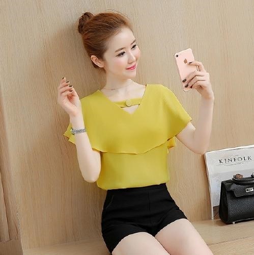 2198.シフォン フリル トップス(イエロー)