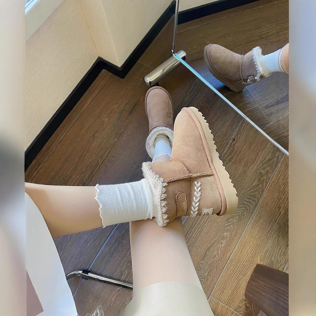 2025冬新スタイルファース編み込みバックル厚底ウールブーツショートコットンシューズ暖かいスノーブーツ女性用