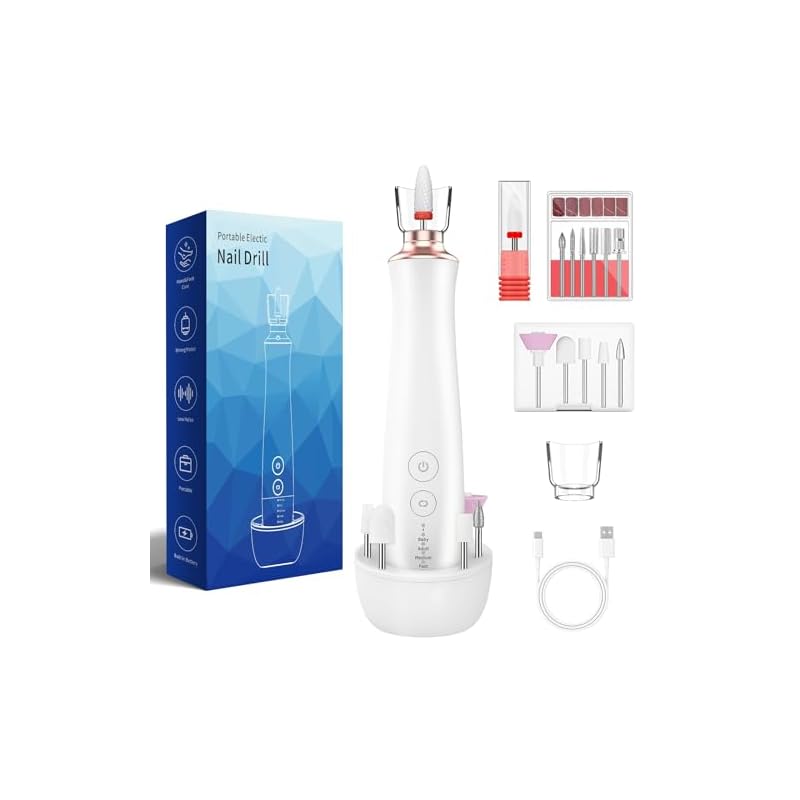 Freesun 電動ネイルマシンキット(充電ベース付き) 14個の研磨ヘッド 爪磨き 電動 ネイルマシーン ネイルマシン ビット ジェルネイル オフ キット ネイルケア ネイルドリル USB給電 5段