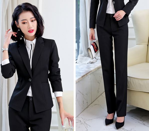 春と秋の職業服女性スーツ服装青色の小さなスーツコート気質正な仕事服