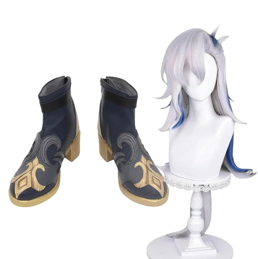 コスプレ靴ヌヴィレットげんしんウィッグ付き原神靴ブーツ下駄シューズ長靴コスプレクリスマスハロウィン