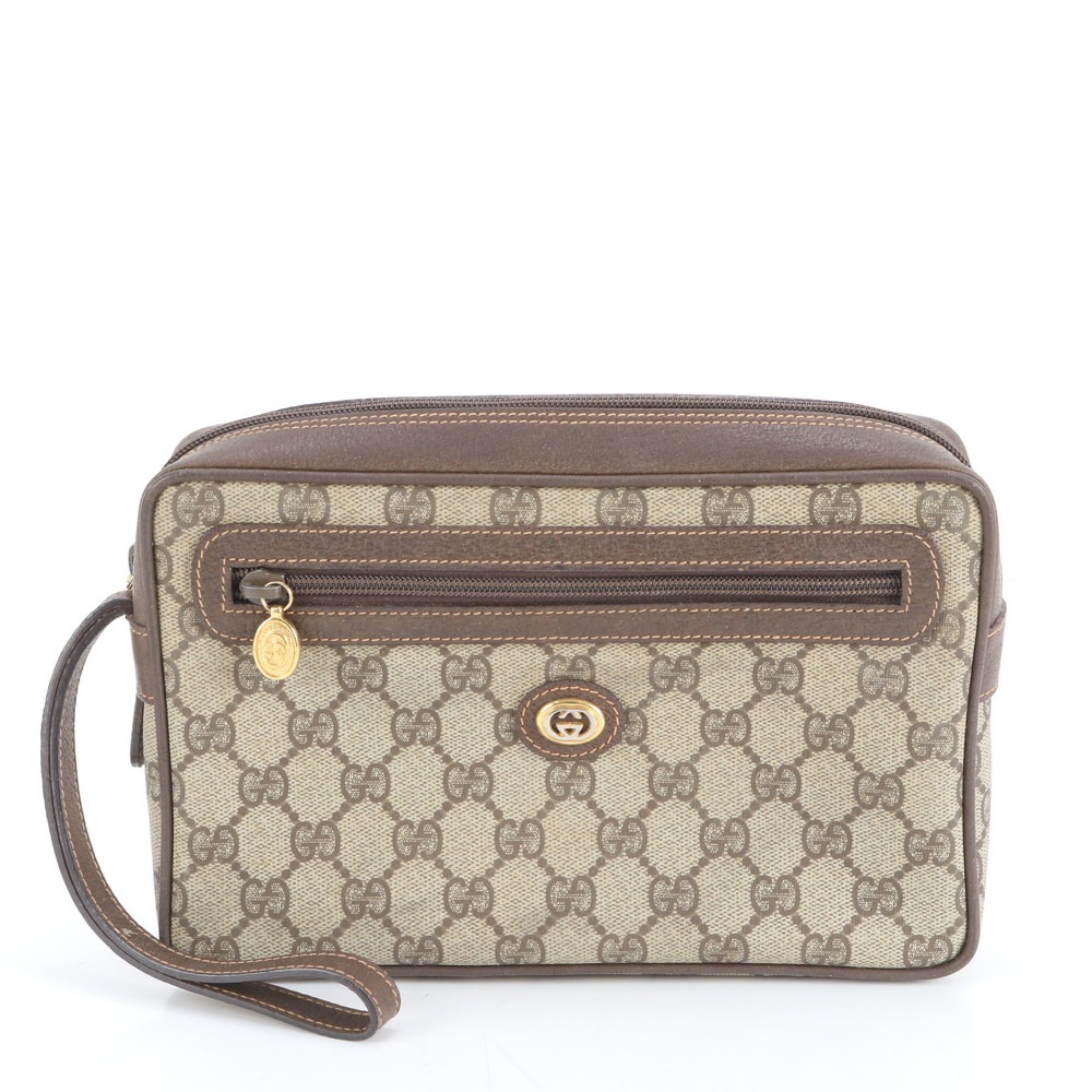 オールドグッチ レザー×コーティングキャンバス セカンドバッグ クラッチ ポーチ 通勤 ビジネス 本革 ブラウン 茶色 メンズ EWM DN1-2 中古 10,952円