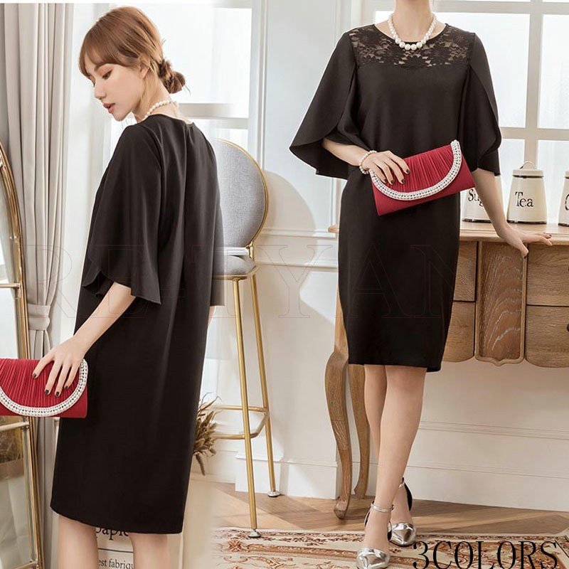 パーティードレス ワンピース 結婚式 ドレス パーティー ドレス レースワンピース ツイード お呼ばれ 半袖スリーブ 膝丈 2018新作