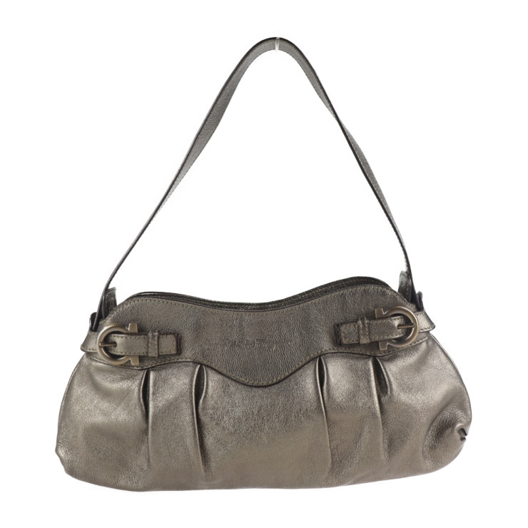 美品 Salvatore Ferragamo サルヴァトーレ フェラガモ ショルダーバッグ 21 A855 ガンチーニ レザー ゴールド系 ハンドバッグ 本物保証 中古
