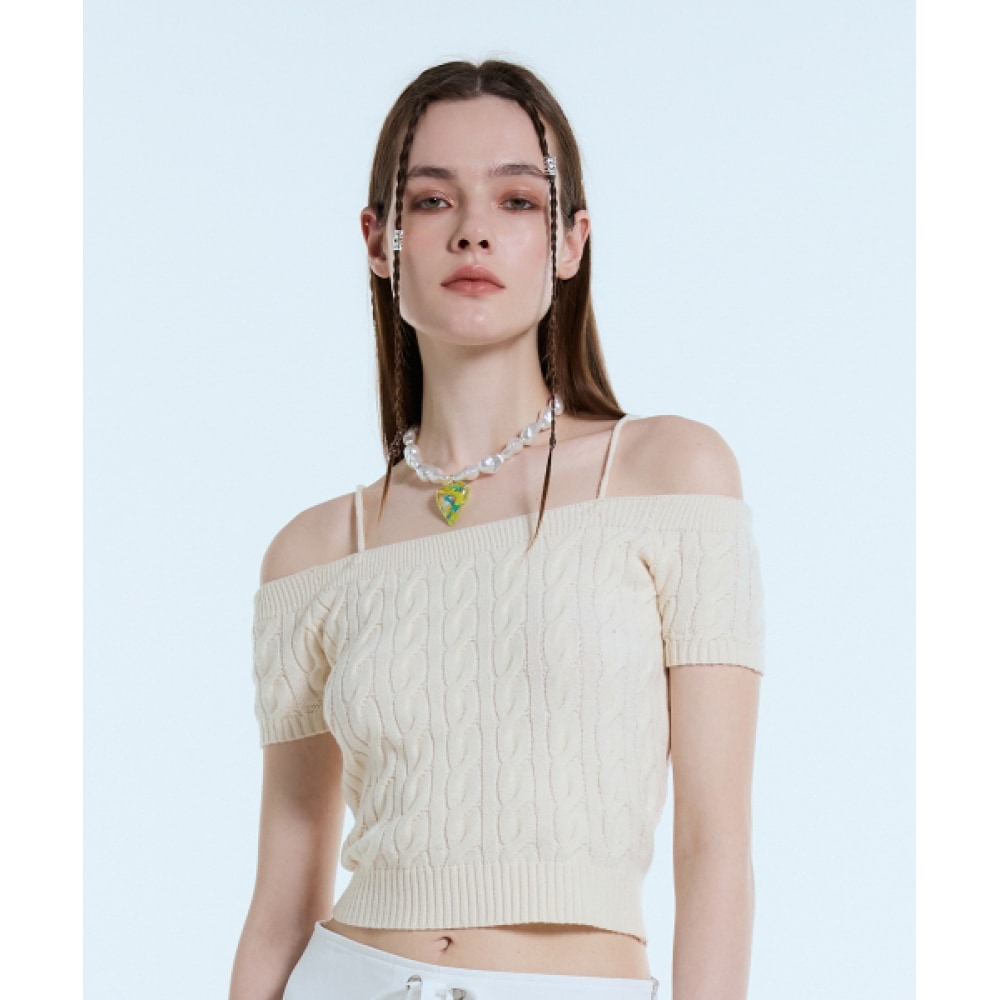 ラティジェント L1 ケーブルオフショルダーニット (クリーム)