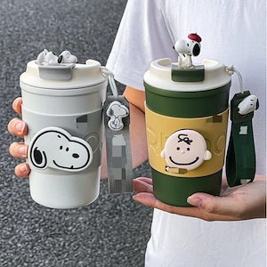 【3日で出荷】犬ヘッドカップスヌーピーストローカップコーヒーカップ漫画ポータブルシンプルなカップ