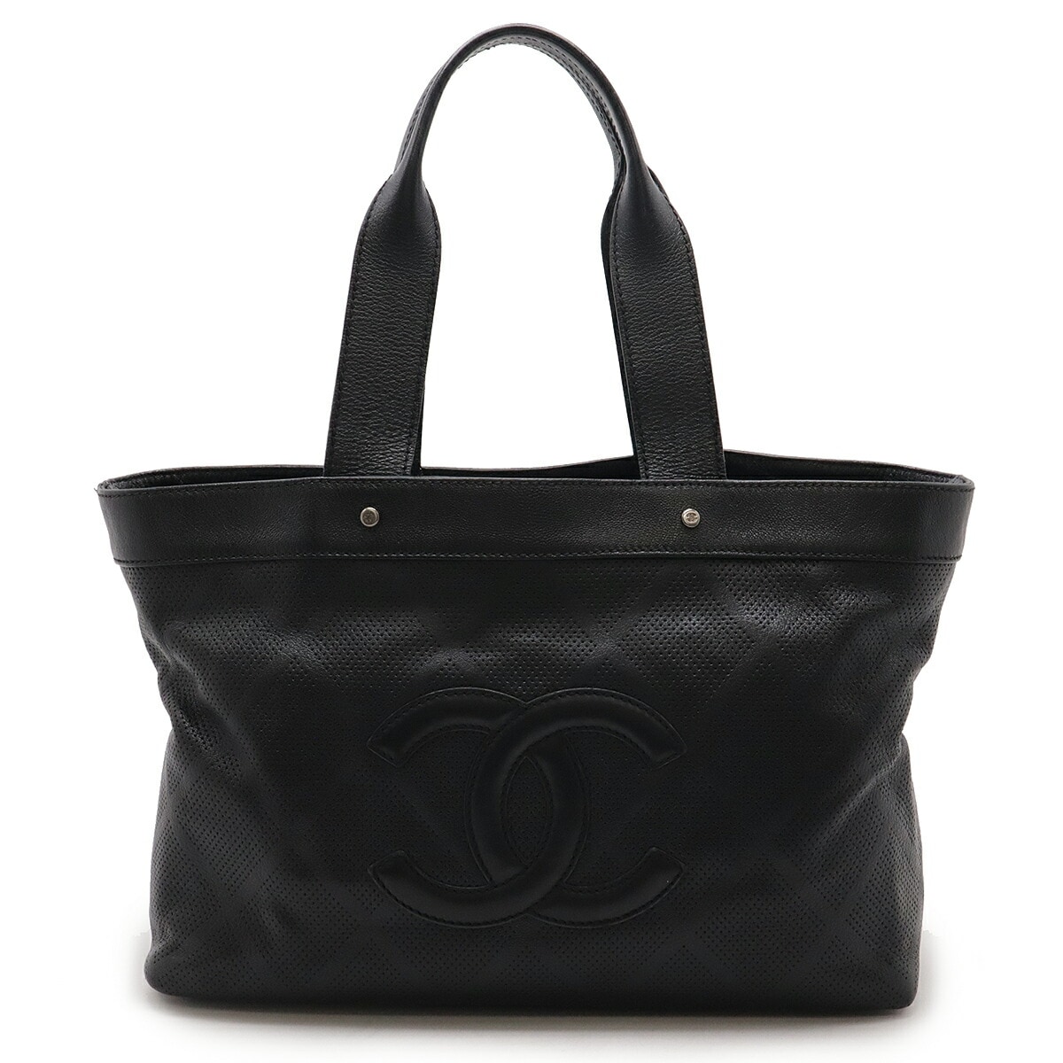 ココマーク パンチング メッシュ トートバッグ ショルダーバッグ セミショルダー 肩掛け レザー ブラック 黒 A3393