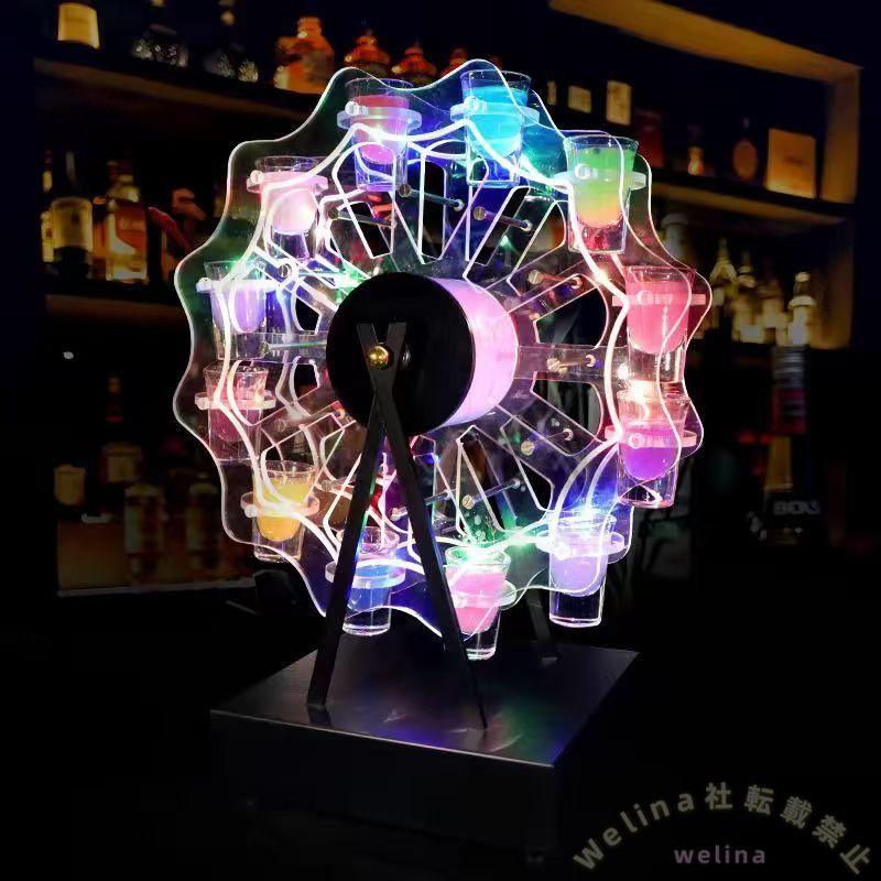 テキーラ観覧車 LED付き コカボムグラス12個セット カクテルグラススタンド お酒ディスプレイ パーティー演出 バー風インテリア