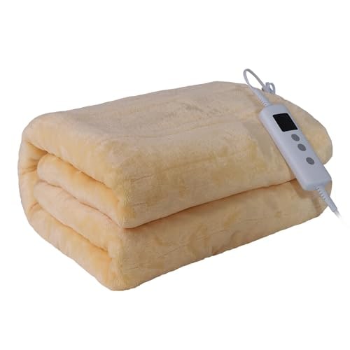 電気毛布 敷き 160x130cm 掛け電気毛布 ふわふわ 水洗える タイマー付き 6段階温度調節 過熱保護 防寒対策 節電 省エネ ダニ退治 暖房器具 電気ブランケット（ベージュ）