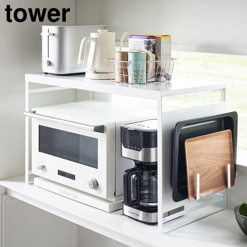 【ポイント5倍】スチールパネル付きレンジラック タワー W75 山崎実業 tower ホワイト ブラック 1483 1484 電子レンジ 収納 レンジ上 キッチン家電 収納 yamazaki タワーシ