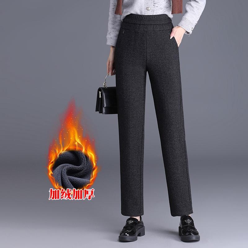 レディース ファッション シンプル オフィス 普段使い おしゃれ 秋冬 シガレットパンツ ヘリンボーン 起毛 パンツ スリム ドレープ ハイウエスト 厚手 ストレート パンツ