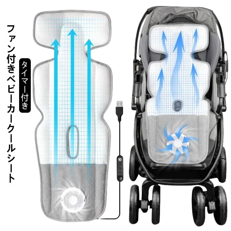 ベビーカー シート 扇風機 夏 ファン付き ファン 冷却 チャイルドシートマット 出産祝い 冷却 保冷シート ベビーシート 赤ちゃん シートファン べびくる 送風 吸風 モード クールシート 冷感 暑ベビーカー本体