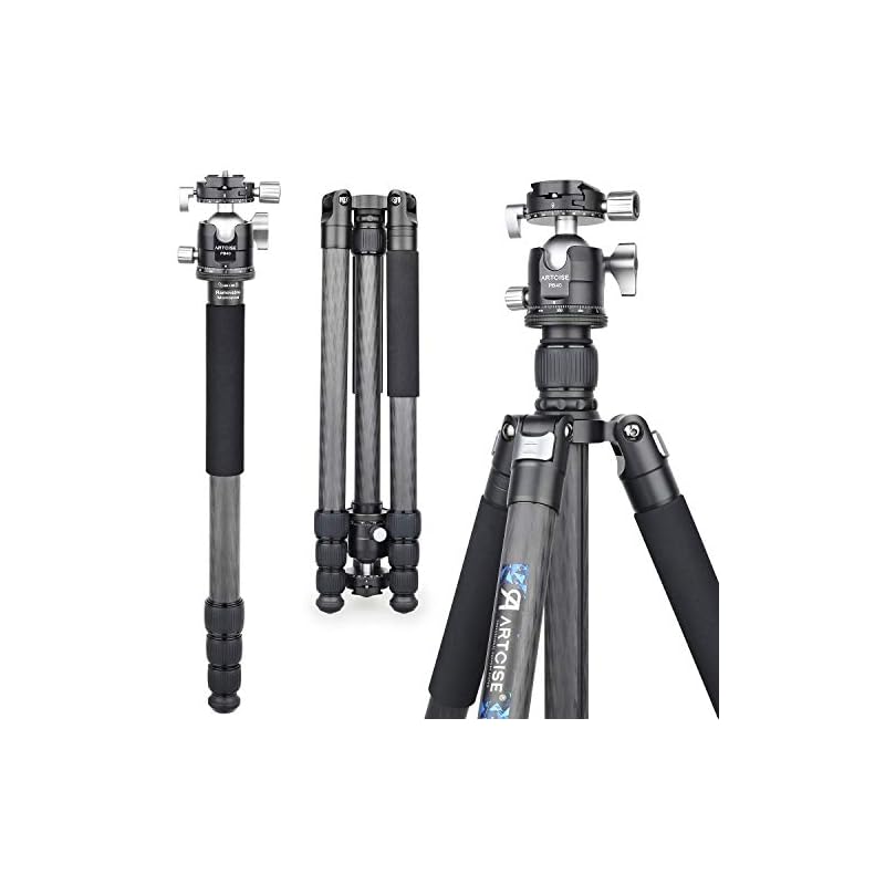 カメラ カーボン 三脚 ナットロック式 四段 トラベル 一脚伸縮可変式 全伸高 185cm ARTCISE パノラマ 40 ｍｍボール低重心雲台 クイックシュー 三脚バッグ 付き ビデオ デジタルカメ