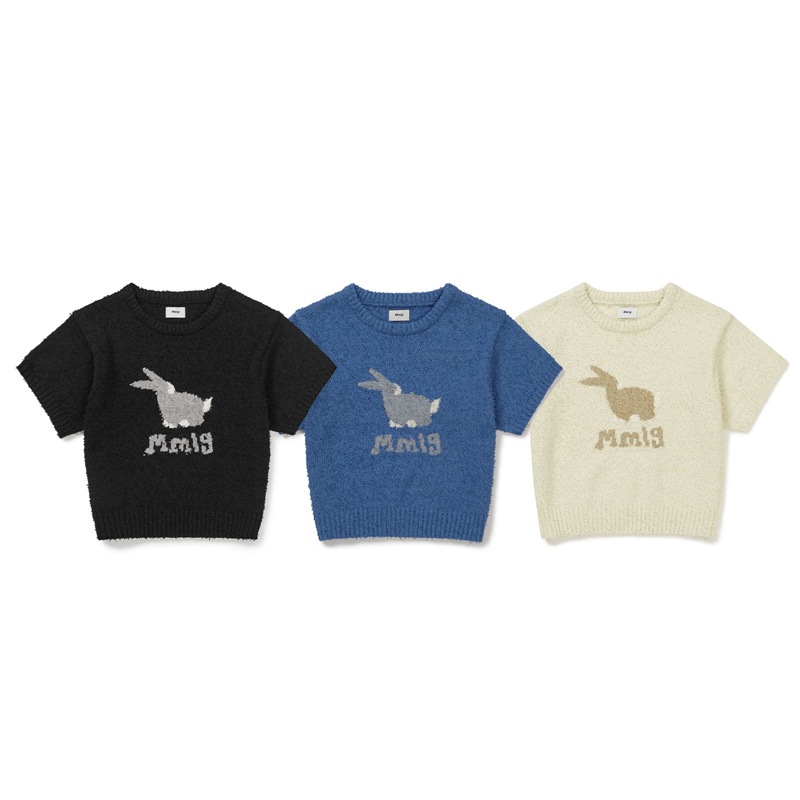 [キムミンジュ 着用] [Mmlg W] MELGE HF KNIT 3color 韓国 アイドル 半袖 Tシャツ レディース メンズ 春 夏 うさぎ