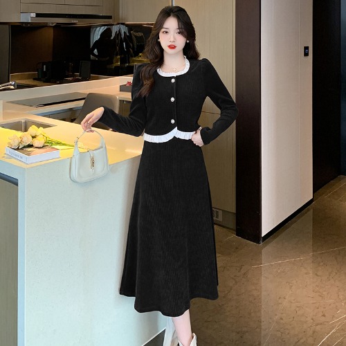 ドレス韓国版長袖ワンピース2点セット