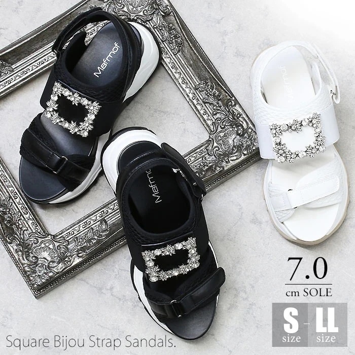 スクエアビジュー サンダル 厚底 ストラップ スポーツサンダル レディース kk-533445