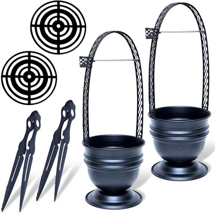 シーシャ 炭バスケット トング付 持ち運び チャコール 炭入れ 金属製 ホルダー (ブラック, 2個セット)