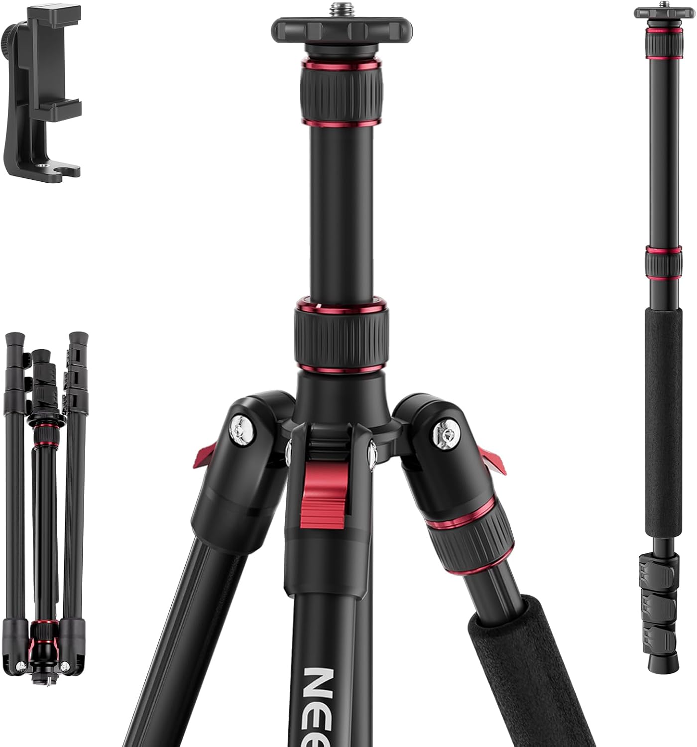 アルミ製軽量コンパクトな三脚 高さ172cm 耐荷重8kg スマホホルダー付き 一眼レフ・ミラーレス・ビデオカメラ対応 12,249円