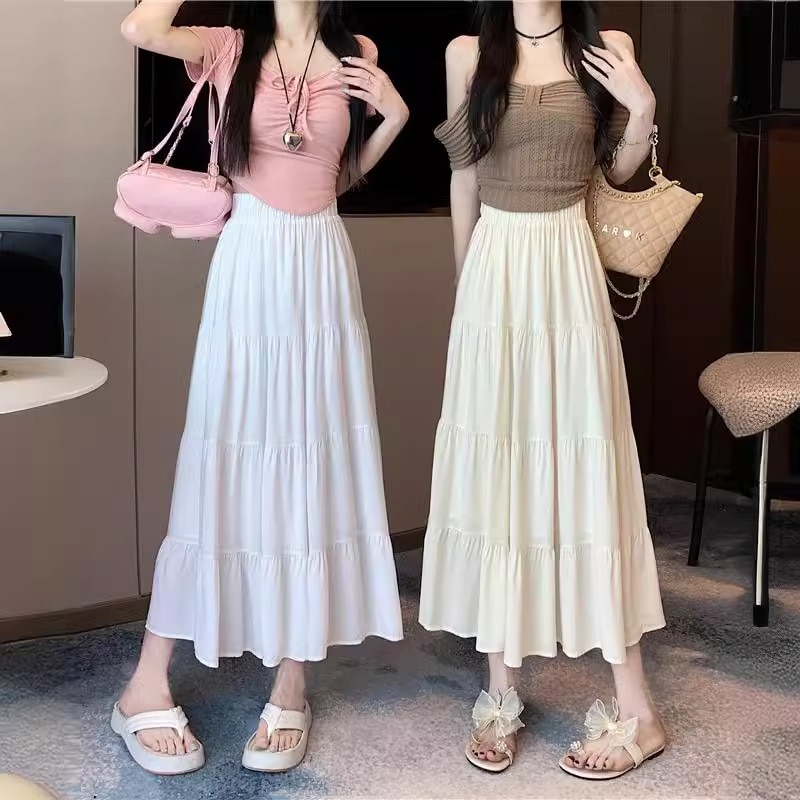 【1つ買うと10つ無料】女性用の夏のスカートスタイルの -スカートハイウエストスリムスプライシングケーキスカート汎用性の高いミッドレングススカート