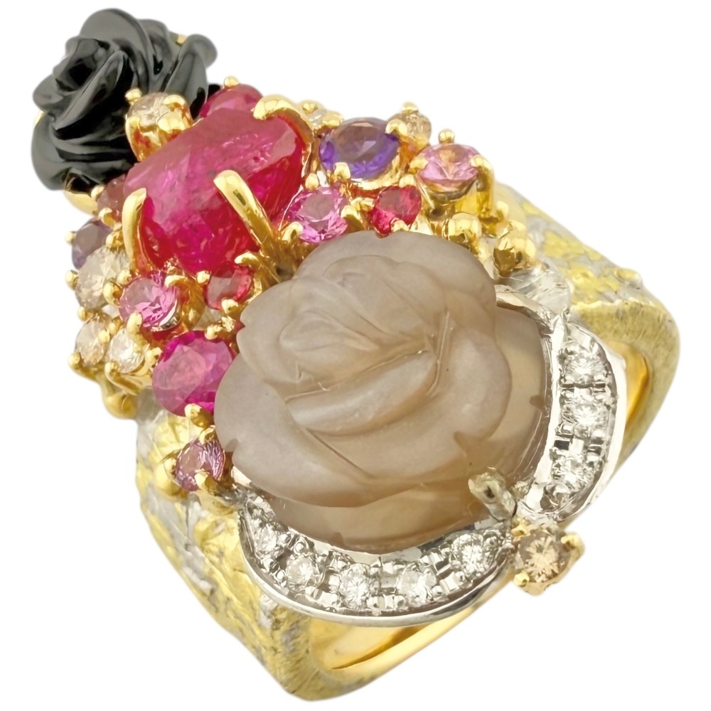 花 リング 指輪 14.5号 18金 K18イエローゴールド 中古 美品