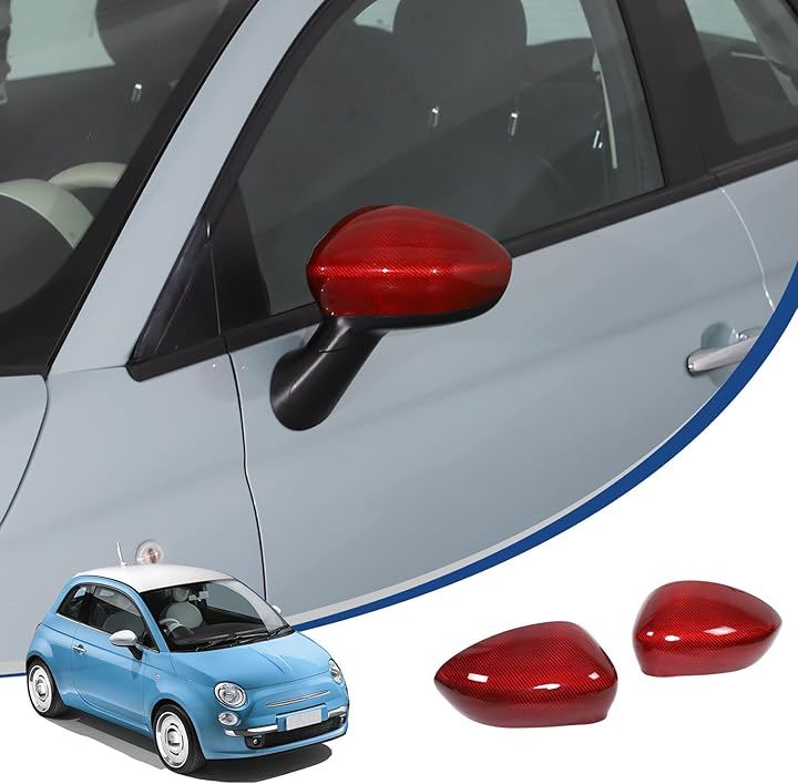 新型 フィアット 500 2010～2024に適用 ミラーカバー ドアミラーカバー サイドミラーカバー カーボンファイバー製 左右セット 貼付タイプ 取付簡単 外装パーツ (レッド)