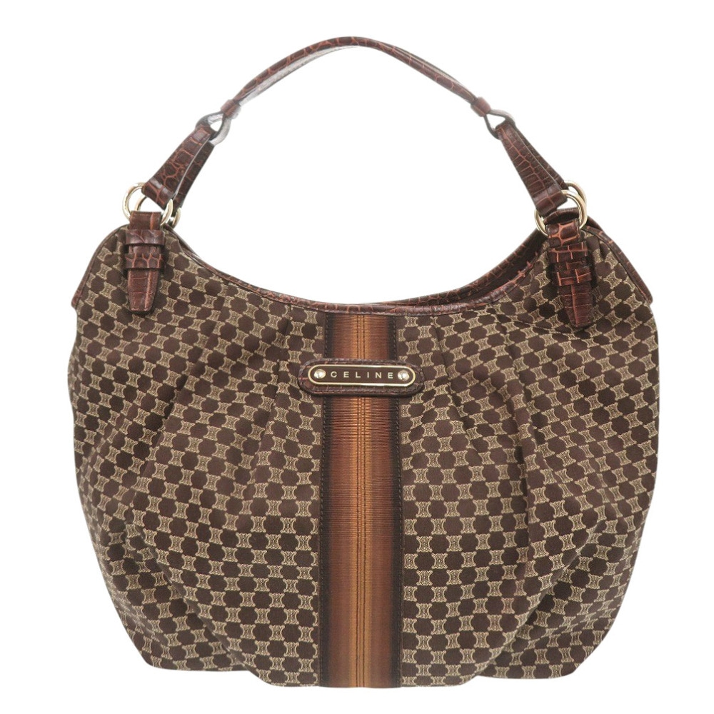 新品同様 ワンショルダー マカダム ハンドバッグ キャンバス/レザー ブラウン 0955【中古】 レディース