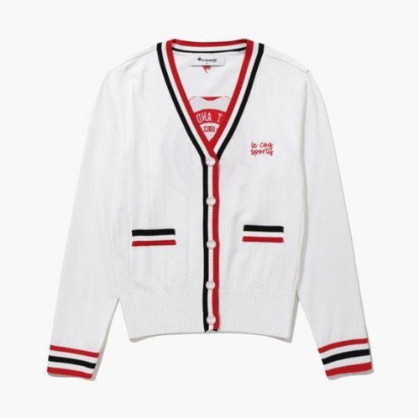 ゴルフTシャツ KQF GQ122LKC21-WHTE 女性配色ポイント Vネックニットカーディガン ホワイト