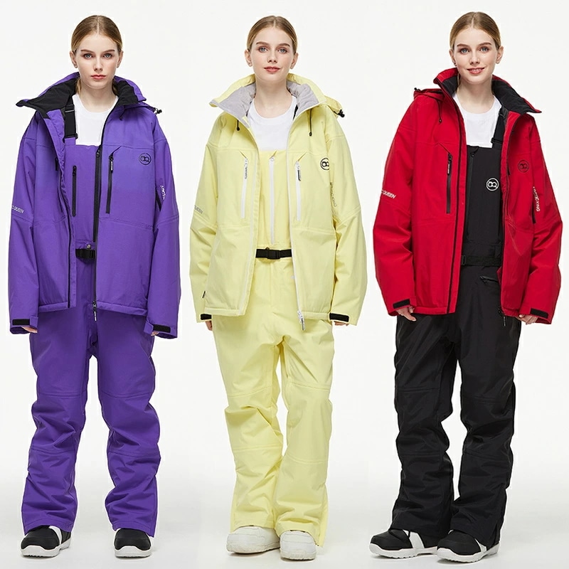 スノーボードウェア 上下セット スノボ セットアップ スキーウェア スノボウェア レディース メンズ スノボー スキー スノーボード 前開きジャケット ビブパンツ ボトムス 無地 海外通販