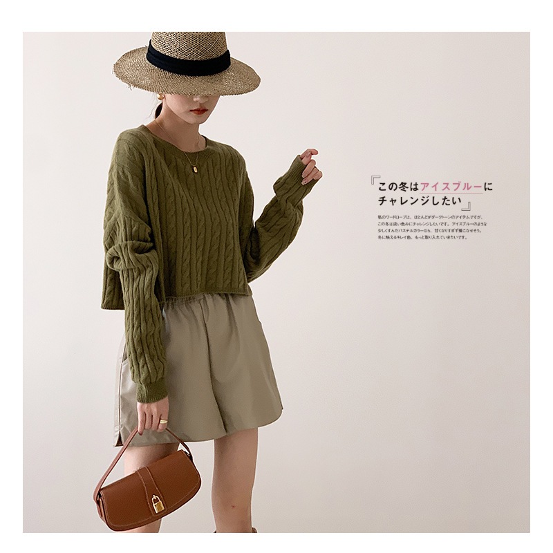 ケーブルニット　トップス ボリュームスリーブ　ケーブルショートニット バックリボンショート　丈ニット 長袖 ニット セーター ケーブル編み レディース