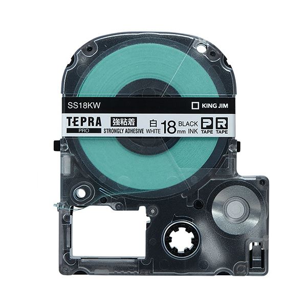 （まとめ） キングジム テプラ PRO テープカートリッジ 強粘着 18mm 白／黒文字 SS18KW 1個 (×4セット)