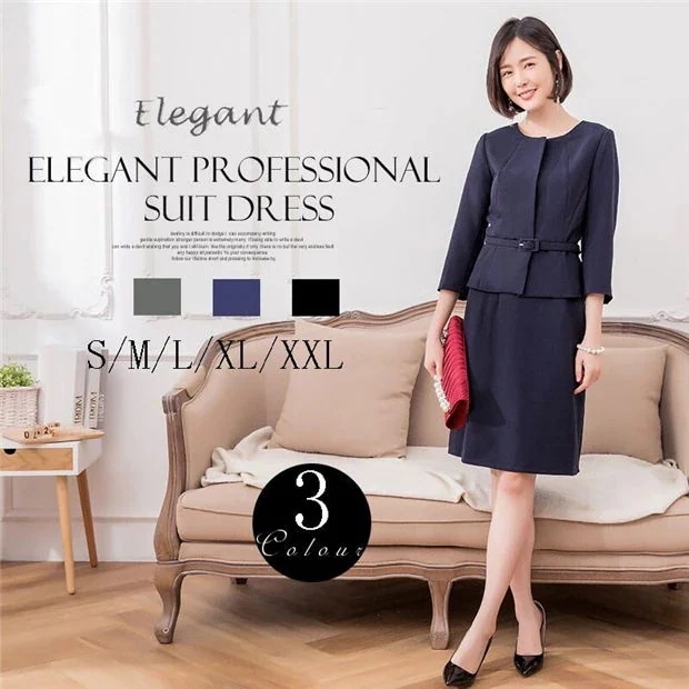 母の日レディススーツ結納顔合わせゲストジャケット＆ワンピース30403点セット着痩せ学校行事発表会オフィスセレモニースーツ3点セットジャケットワンピースベルト付ママスーツ