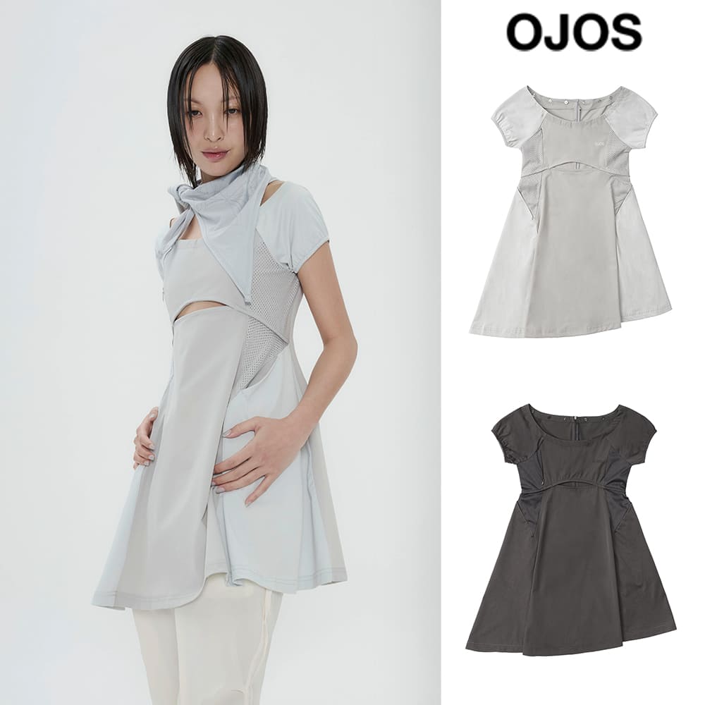 [OJOS] Capsleeve Slit Mini Dress