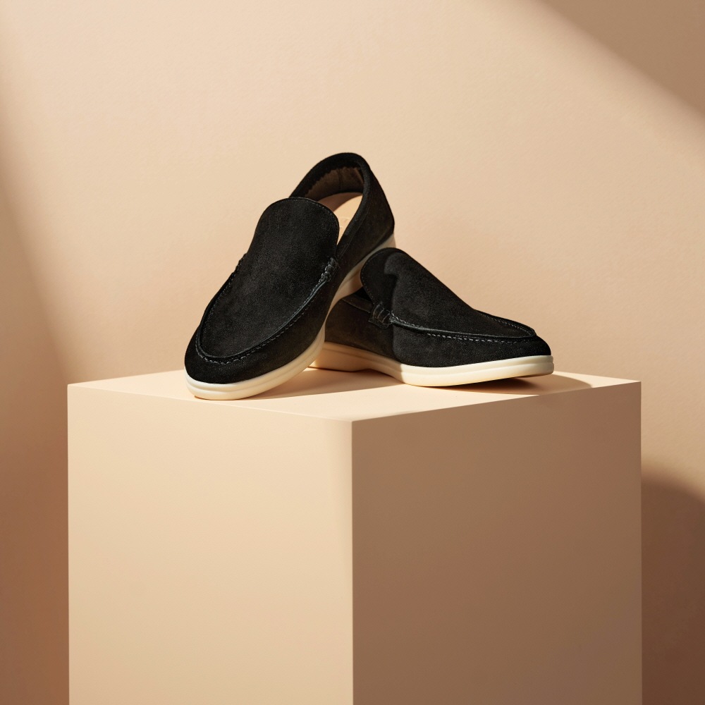 手作りローファー男女共用スエード羊革手作り靴 ブラック